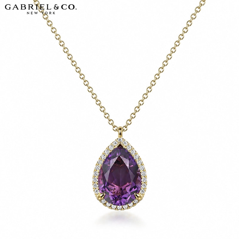Genuine Amethyst & Natural Diamond Halo Necklace