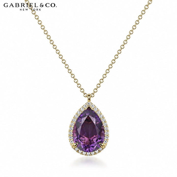 Genuine Amethyst & Natural Diamond Halo Necklace