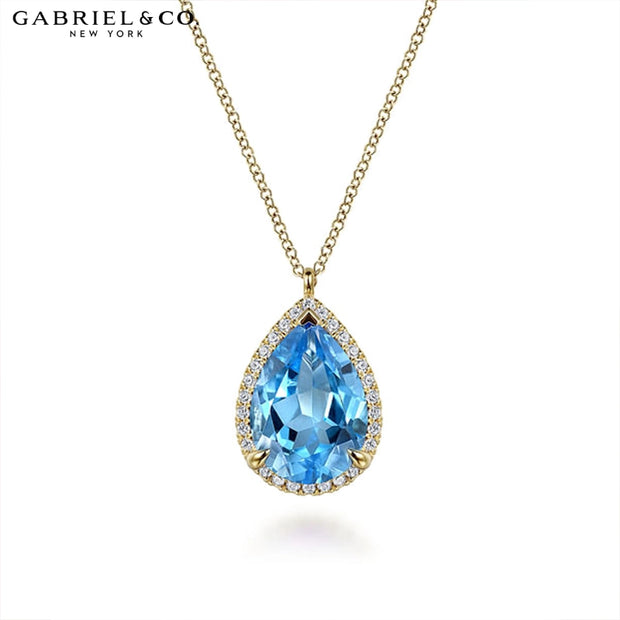 Blue Topaz & Diamond Halo Necklace