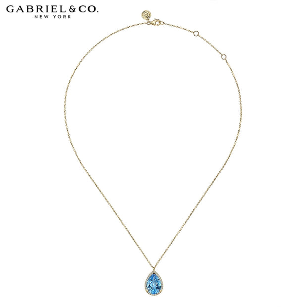 Blue Topaz & Diamond Halo Necklace