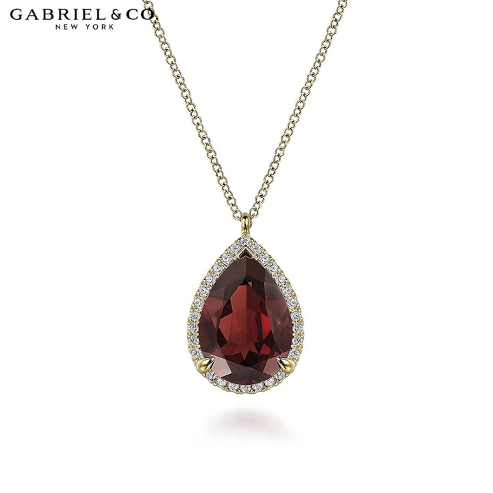 14kt Garnet & Diamond Halo Necklace