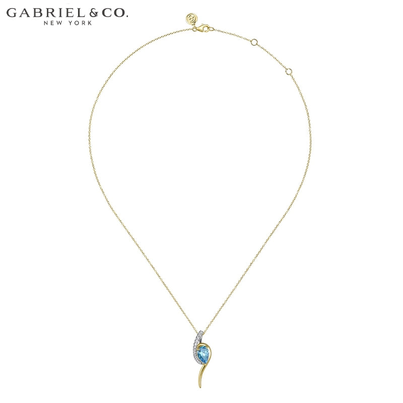 14kt Genuine Swiss Blue Topaz & Diamond Bypass Necklace