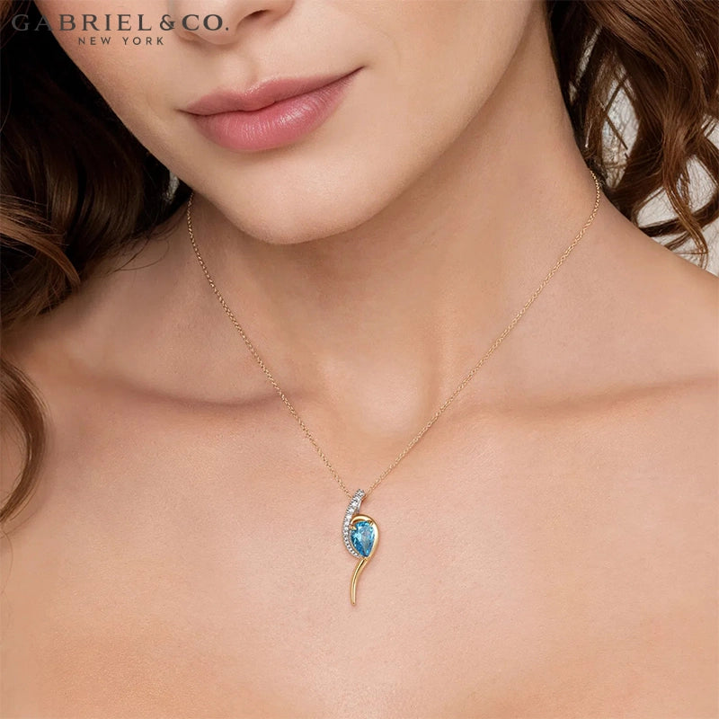 14kt Genuine Swiss Blue Topaz & Diamond Bypass Necklace