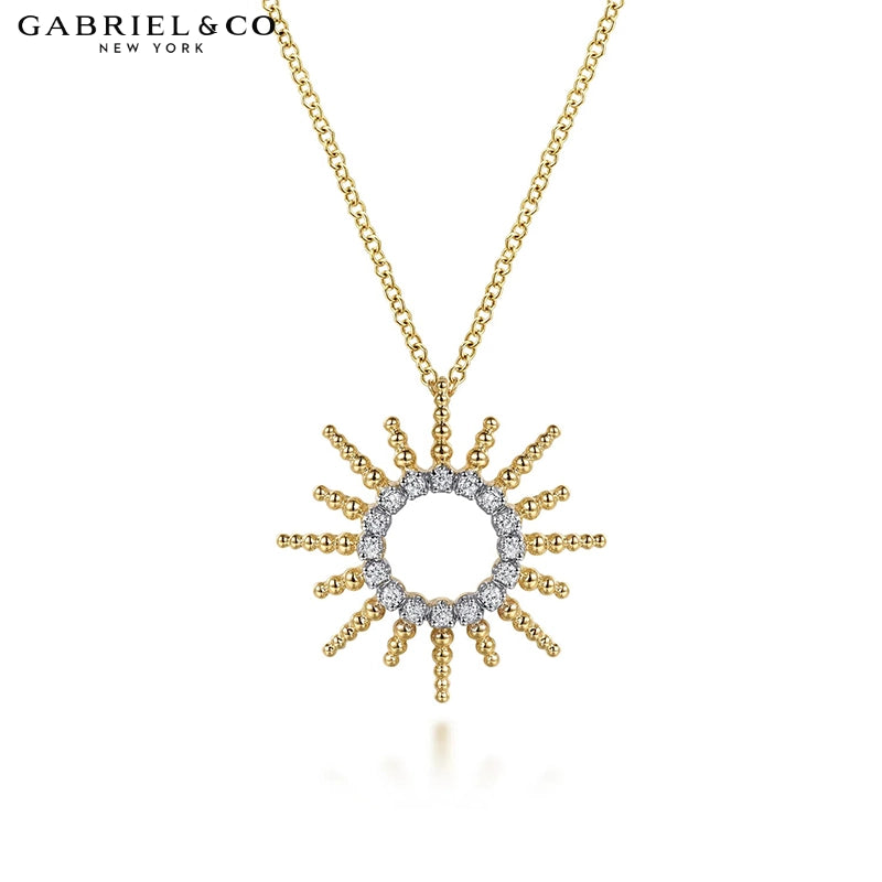 14kt Natural Diamond Sunburst Necklace