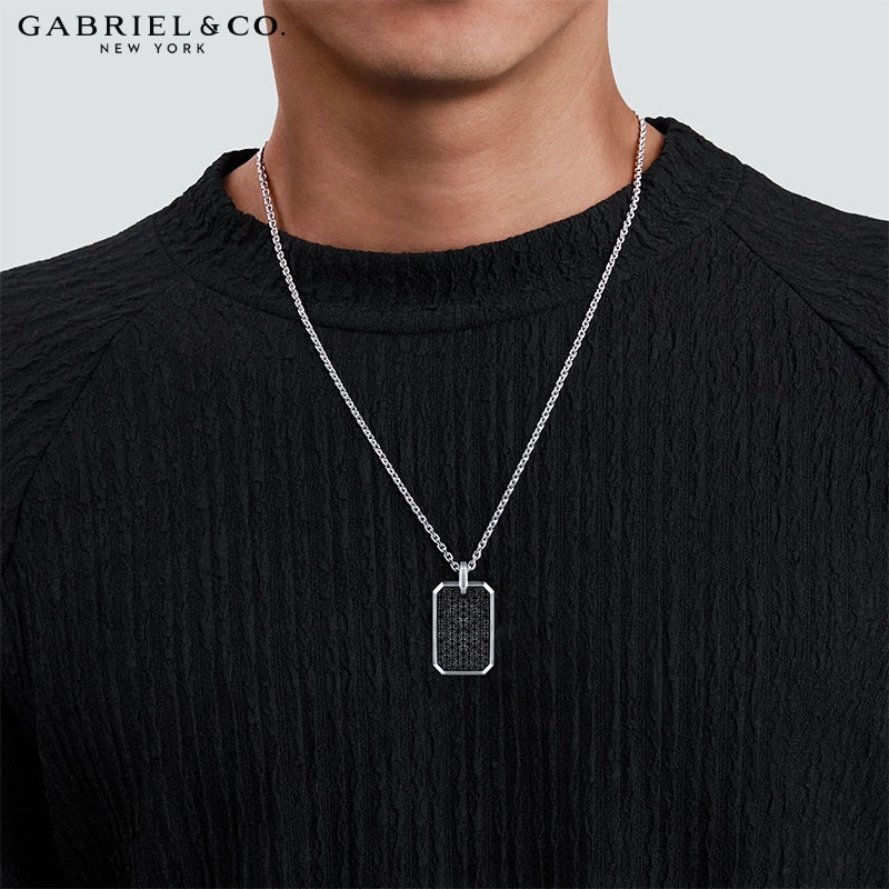 Sterling Silver Genuine Black Spinel Dog Tag Necklace