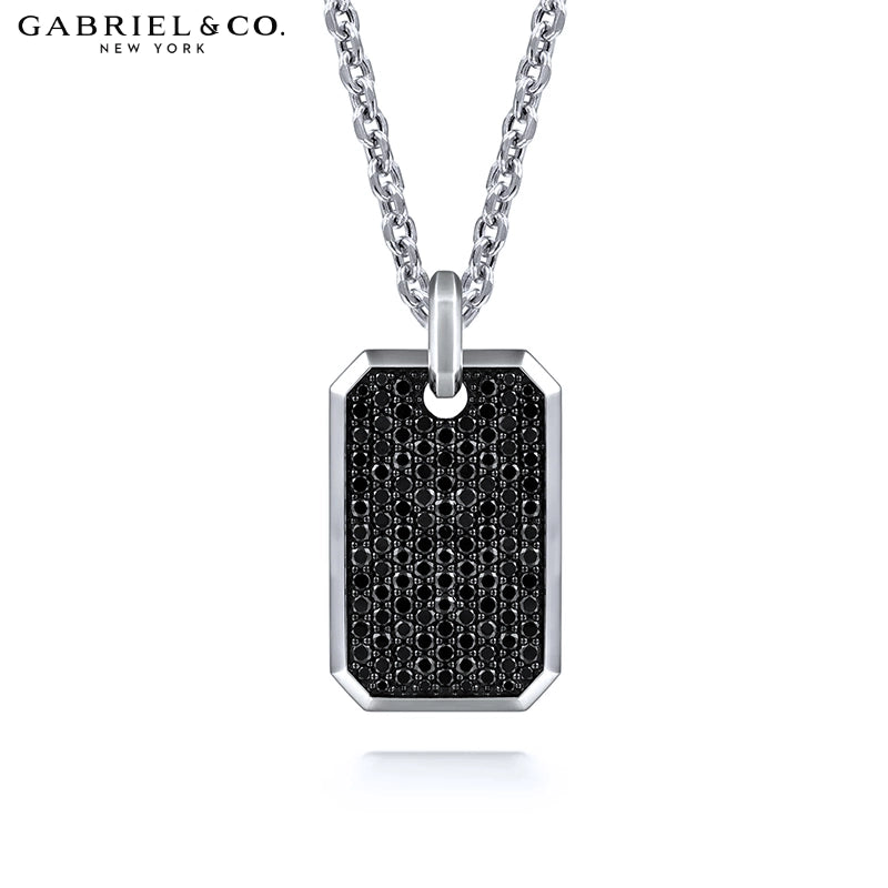 Sterling Silver Genuine Black Spinel Dog Tag Necklace