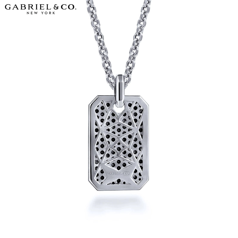 Sterling Silver Genuine Black Spinel Dog Tag Necklace