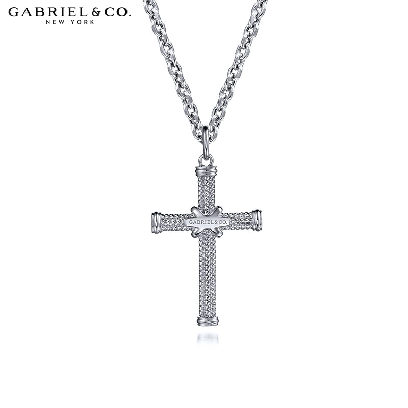 Sterling Silver Signature Rope Cross Necklace