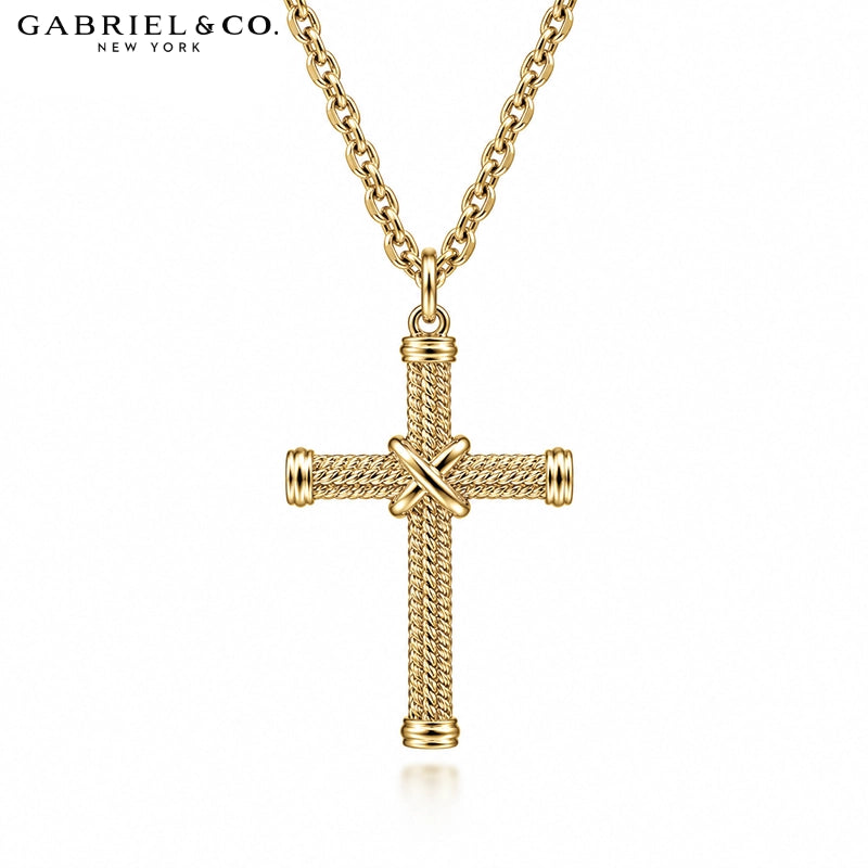 14kt Signature Rope Cross Necklace