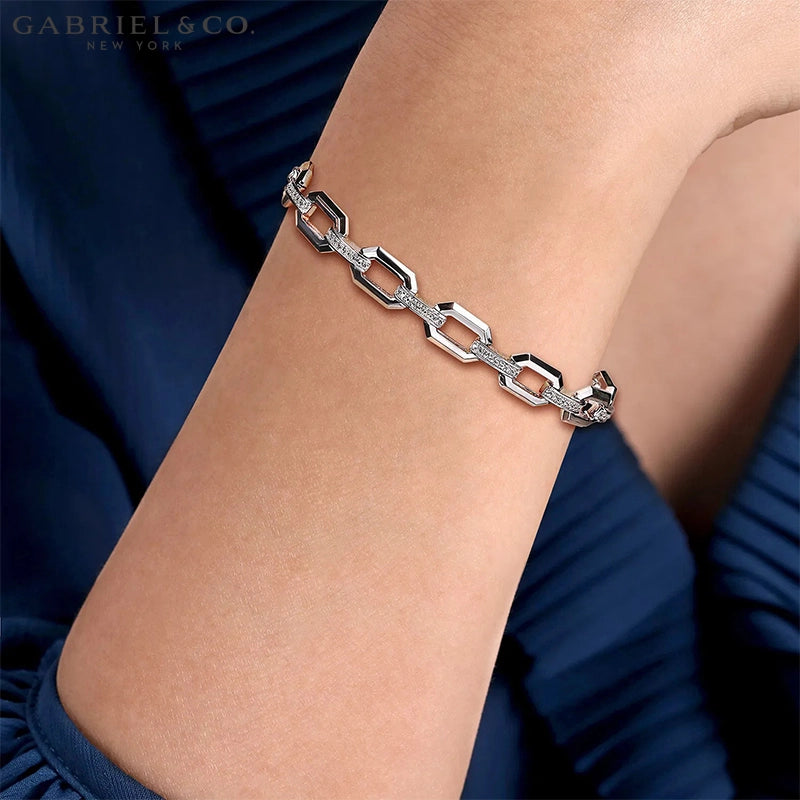 Sterling Silver Genuine White Sapphire Faceted Chain Bracelet