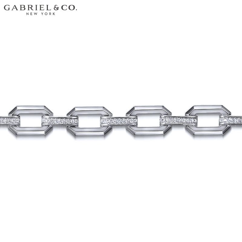 Sterling Silver Genuine White Sapphire Faceted Chain Bracelet