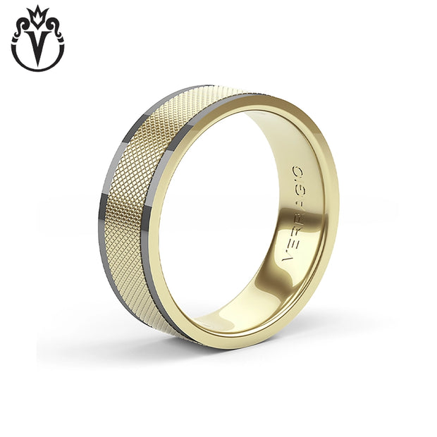 Black Rhodium & Gold Clous de Paris Wedding Ring 7mm