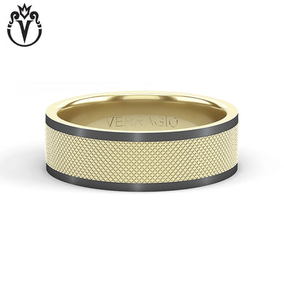 Black Rhodium & Gold Clous de Paris Wedding Ring 7mm