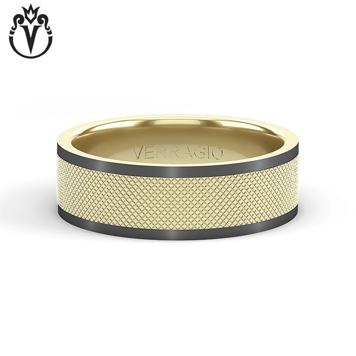 Black Rhodium & Gold Clous de Paris Wedding Ring 7mm