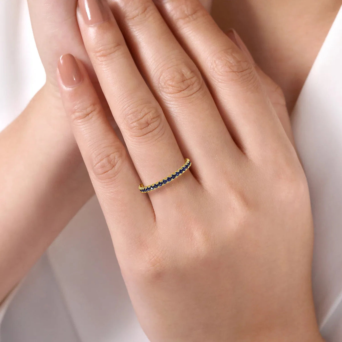 Genuine Sapphire French U-Pavé Stackable Ring
