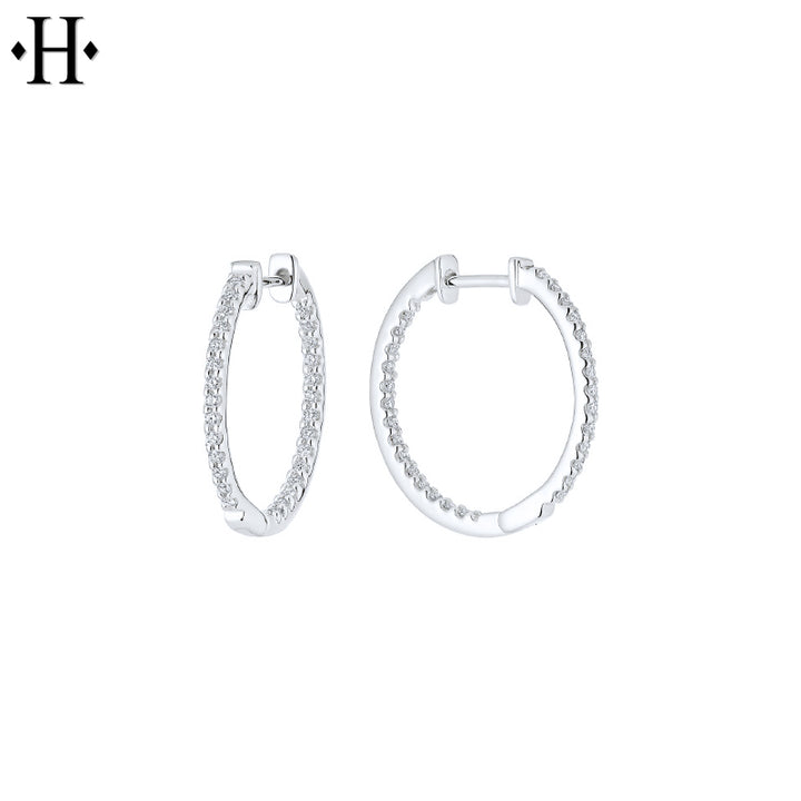 10kt Inside-Out Diamond Hoop Earrings 20mm