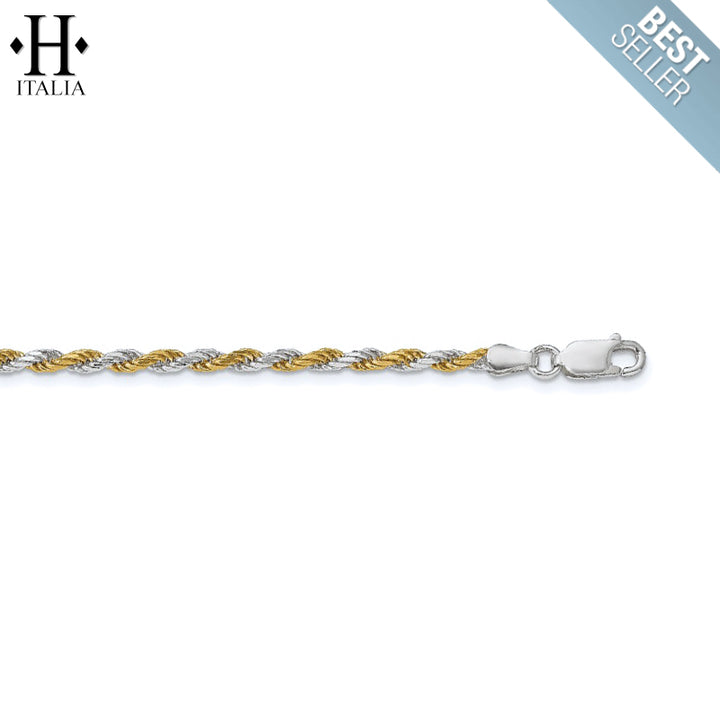 Yellow Gold Vermeil 2.5mm Italian Diamond Cut Rope Bracelet