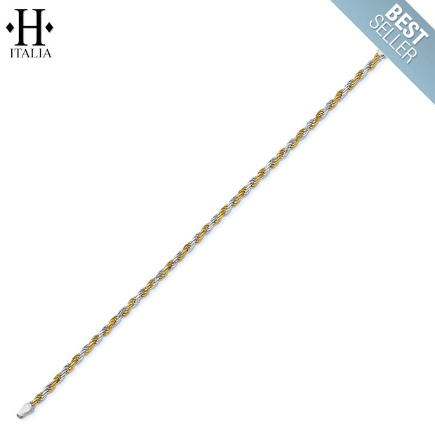 Yellow Gold Vermeil 2.5mm Italian Diamond Cut Rope Bracelet