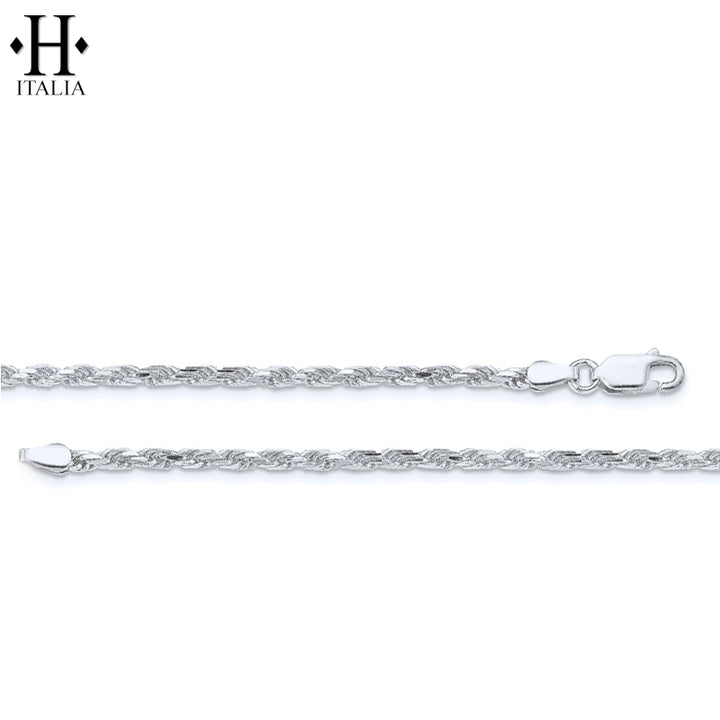Sterling Silver 2.5mm Italian Solid Diamond Cut Rope Bracelet