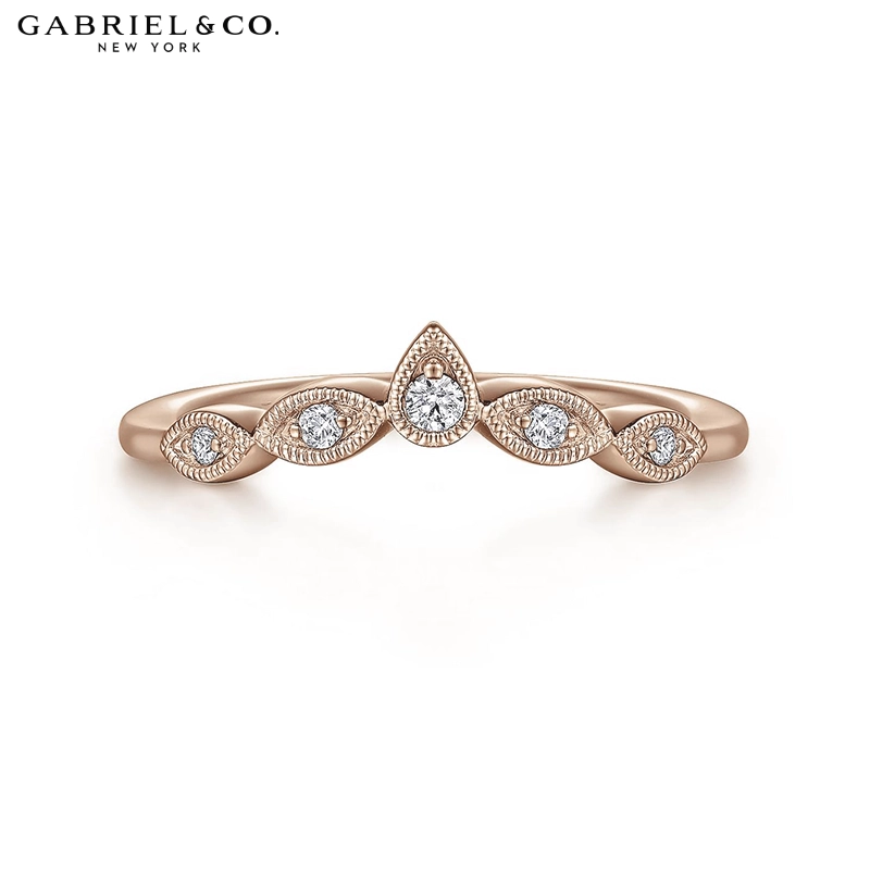 0.07ctw Natural Diamond Vintage Milgrain Curved Ring 1.5mm