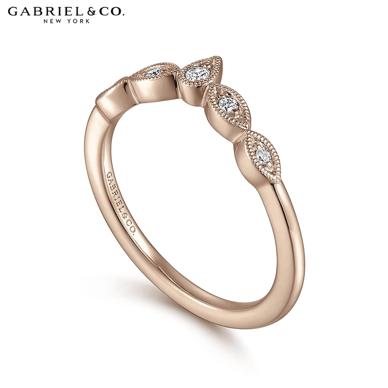 0.07ctw Natural Diamond Vintage Milgrain Curved Ring 1.5mm