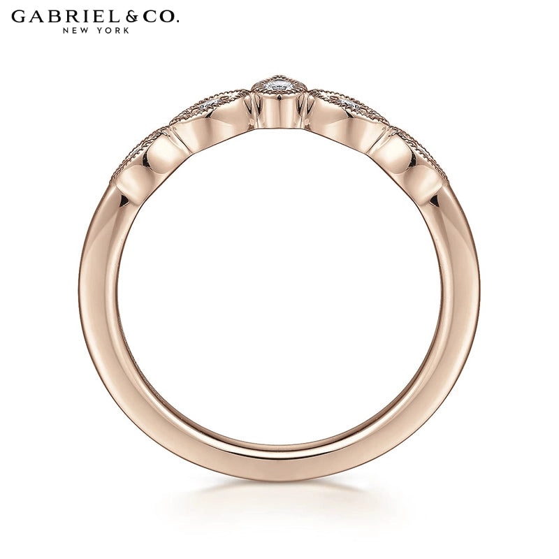 0.07ctw Natural Diamond Vintage Milgrain Curved Ring 1.5mm