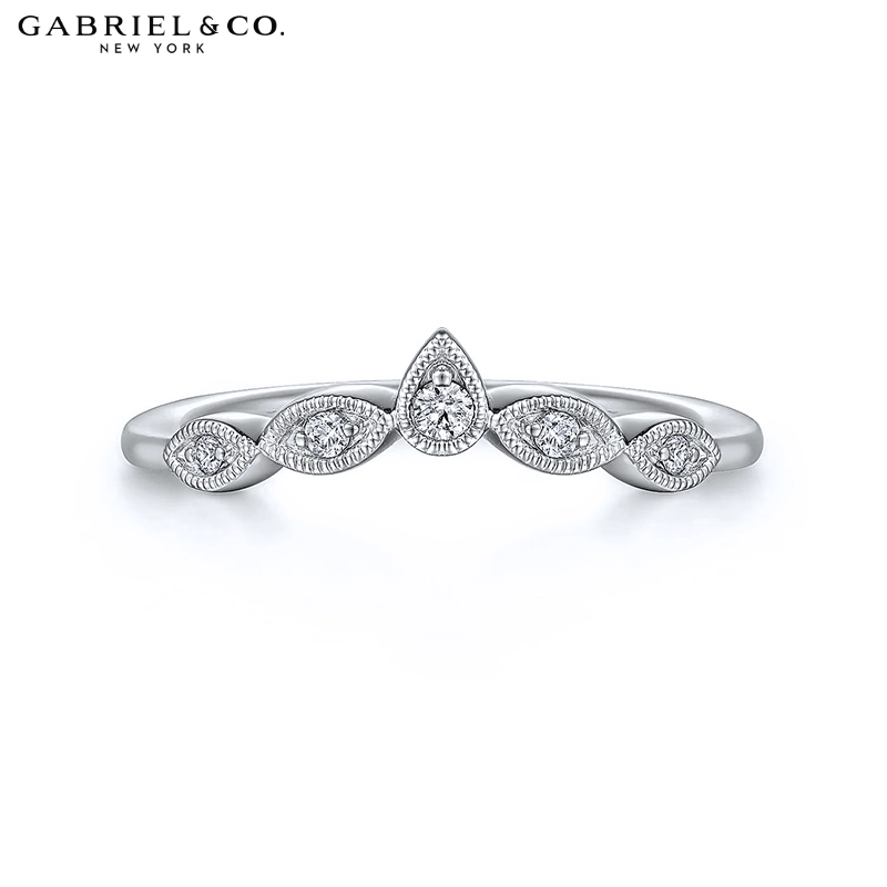 0.07ctw Natural Diamond Vintage Milgrain Curved Ring 1.5mm