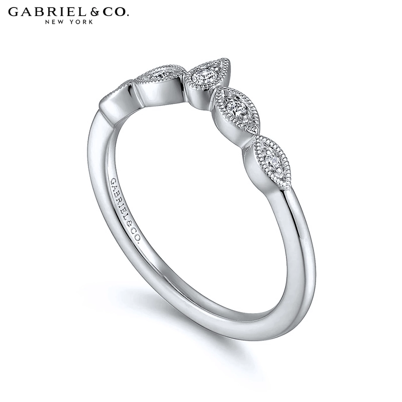 0.07ctw Natural Diamond Vintage Milgrain Curved Ring 1.5mm