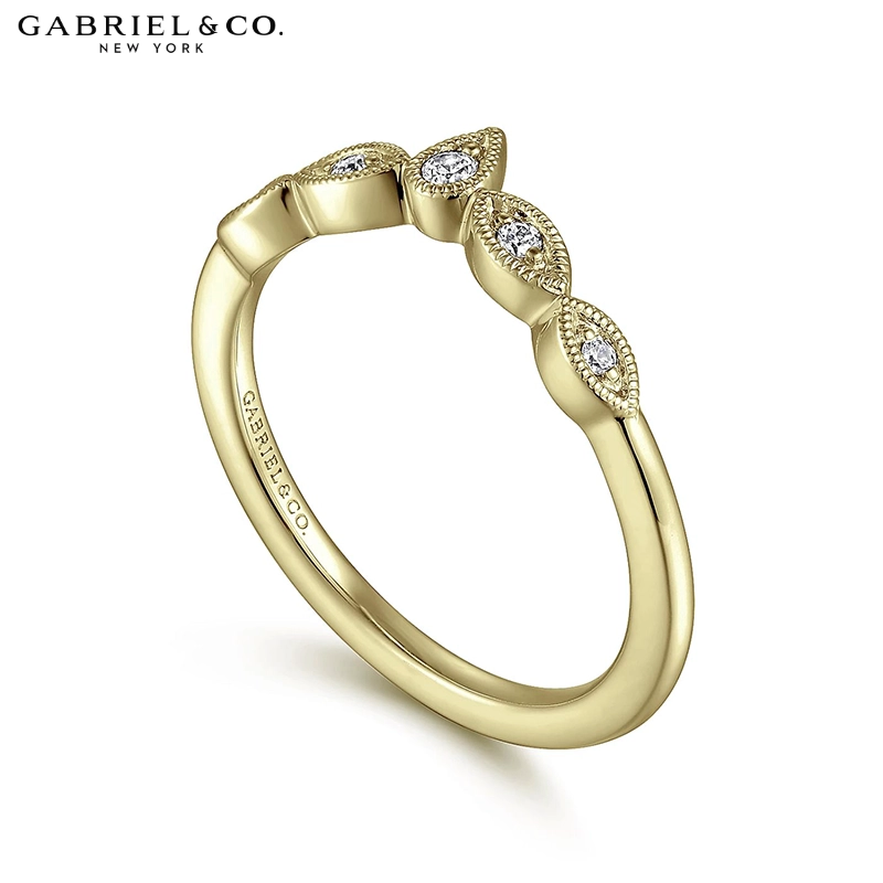 0.07ctw Natural Diamond Vintage Milgrain Curved Ring 1.5mm