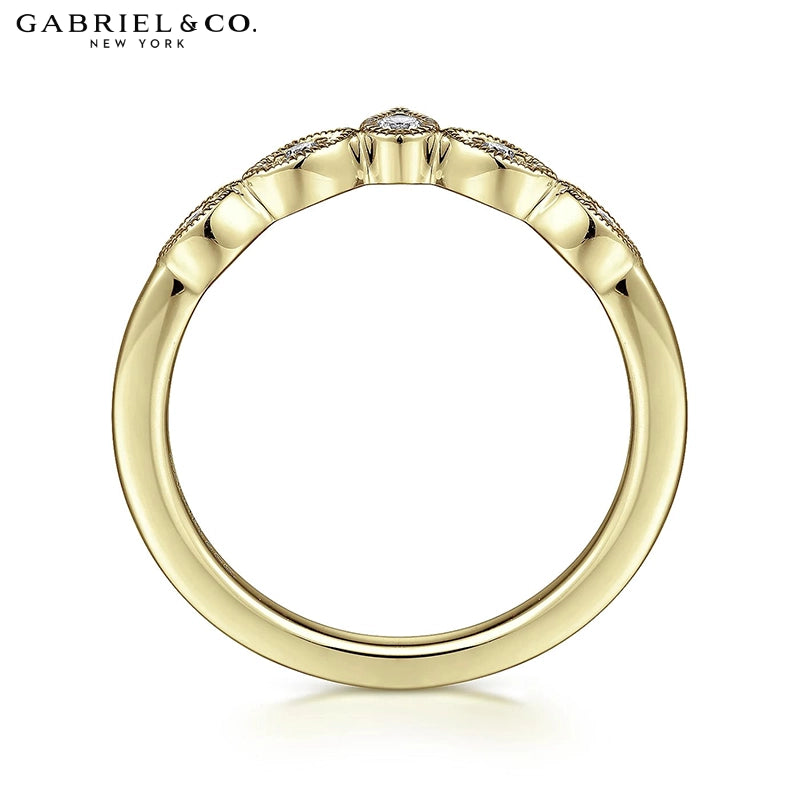 0.07ctw Natural Diamond Vintage Milgrain Curved Ring 1.5mm