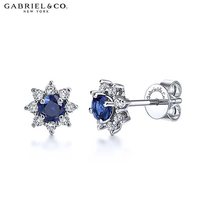 14kt Sapphire & Diamond Halo Earrings