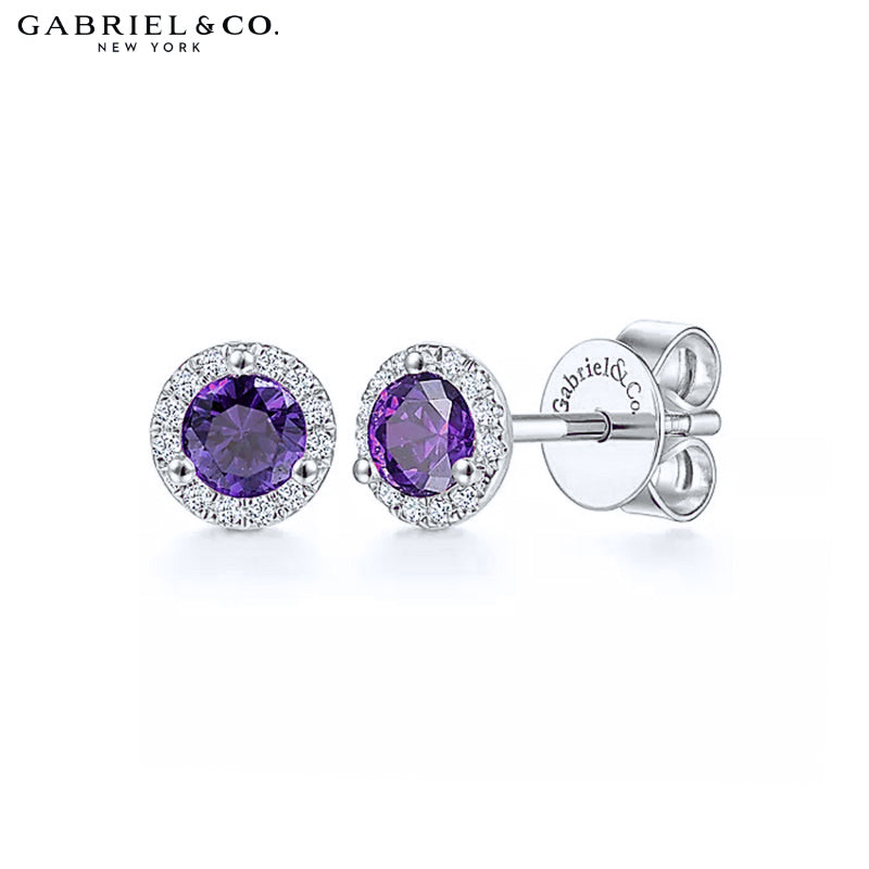 Genuine Amethyst & Diamond Halo Earrings