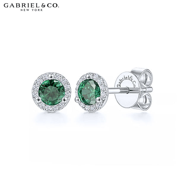 14kt Emerald & Diamond Halo Earrings
