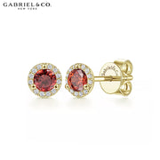 14kt Garnet & Diamond Halo Earrings