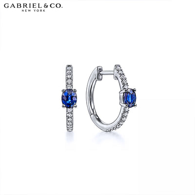 14kt Sapphire & Diamond Hoop Earrings