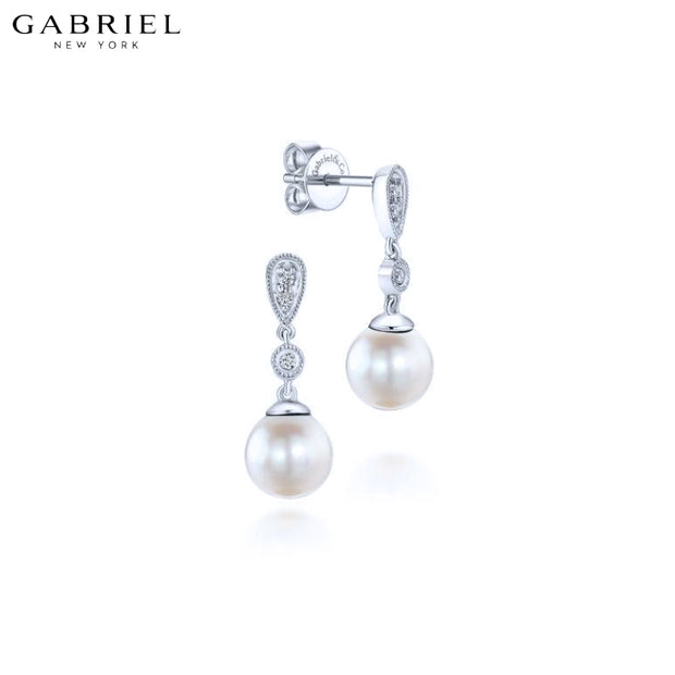 Pearl & Diamond Drop Earrings