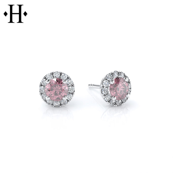 14kt 1.00cts Lab Grown Pink Diamond Halo Earring Essentials