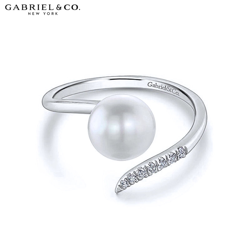 14kt Genuine Pearl & Diamond Bypass Ring