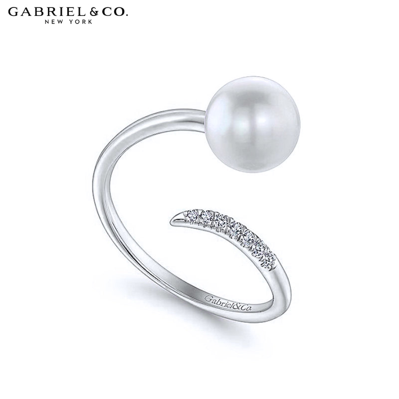 14kt Genuine Pearl & Diamond Bypass Ring