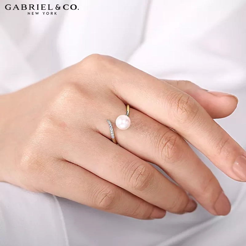 14kt Genuine Pearl & Diamond Bypass Ring
