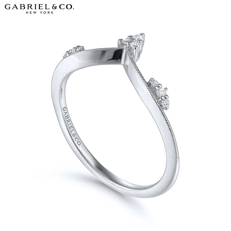 0.07ctw Natural Diamond Vintage Milgrain Chevron Ring 1.6mm