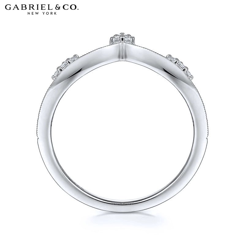 0.07ctw Natural Diamond Vintage Milgrain Chevron Ring 1.6mm