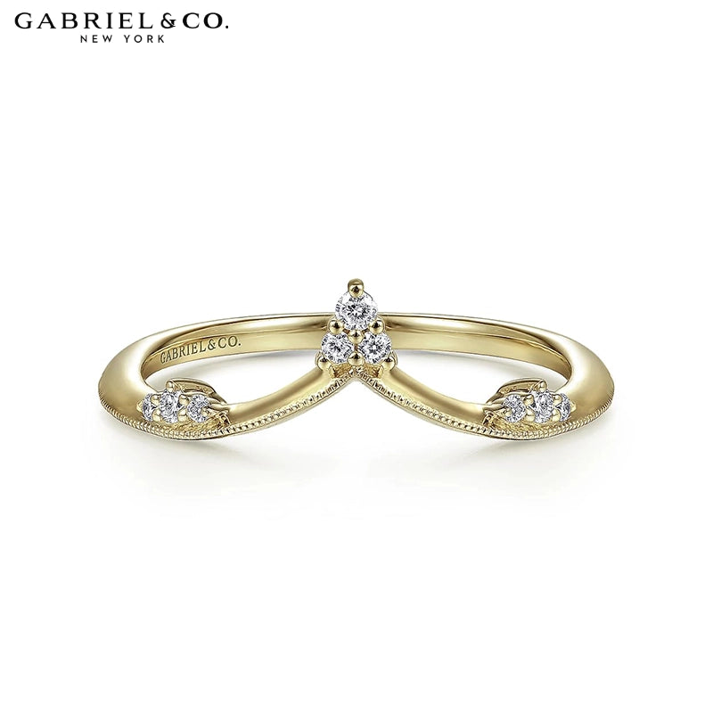 0.07ctw Natural Diamond Vintage Milgrain Chevron Ring 1.6mm