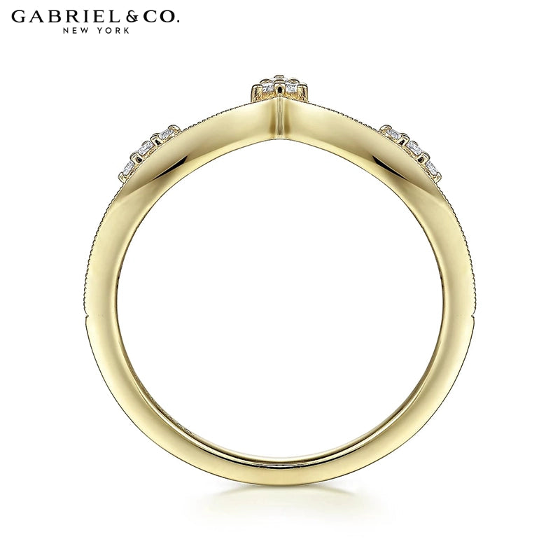 0.07ctw Natural Diamond Vintage Milgrain Chevron Ring 1.6mm