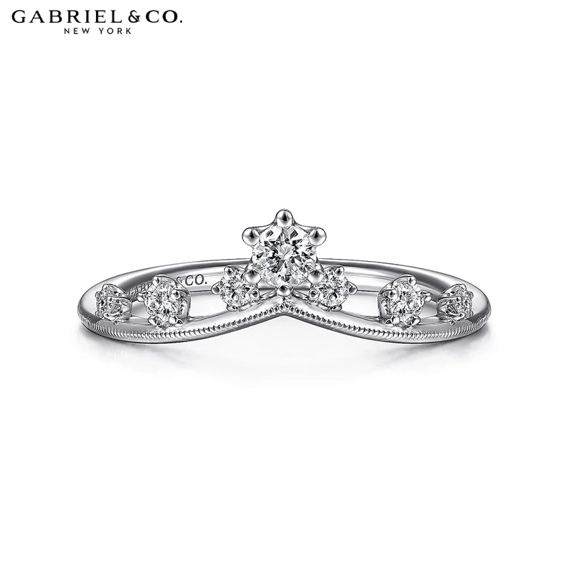 0.20ctw Natural Diamond Vintage Milgrain Chevron Ring 1.6mm