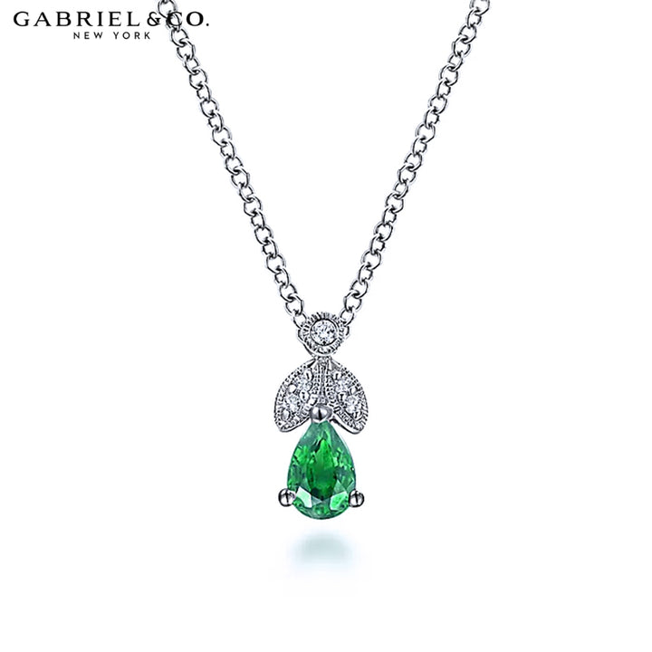 14kt Emerald & Diamond Drop Necklace