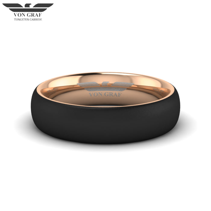 Rose Gold & Jet PVD Tungsten Carbide Ring 6mm
