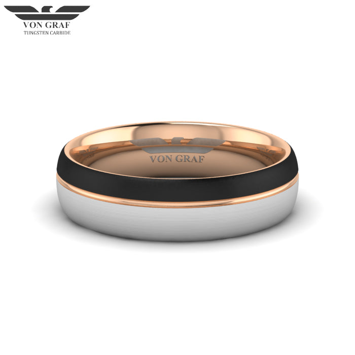 Rose Gold & Jet PVD Tungsten Carbide Ring 6mm