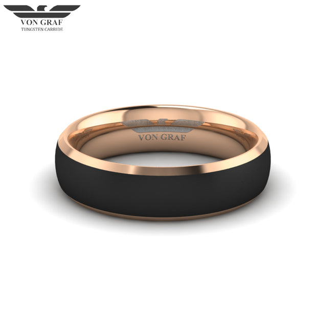 Rose Gold & Jet PVD Tungsten Carbide Ring 6mm