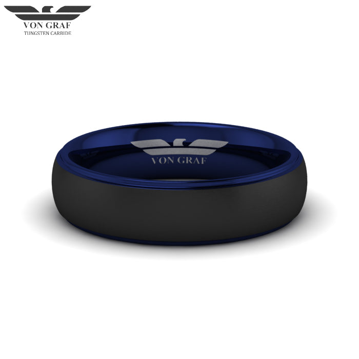 Sapphire & Jet PVD Tungsten Carbide Luxury Fit Ring 6mm
